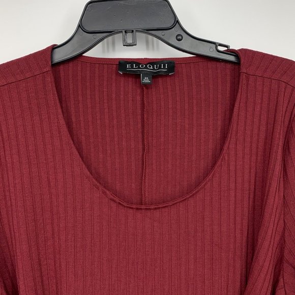 Eloquii Top Red Ribbed Knit Long Sleeve Scoopneck Tie Waist - Picture 3 of 10